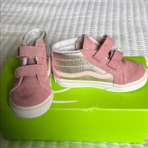 Vans Kids Pink Suede & Metallic Gold High-Top Sneakers with Velcro